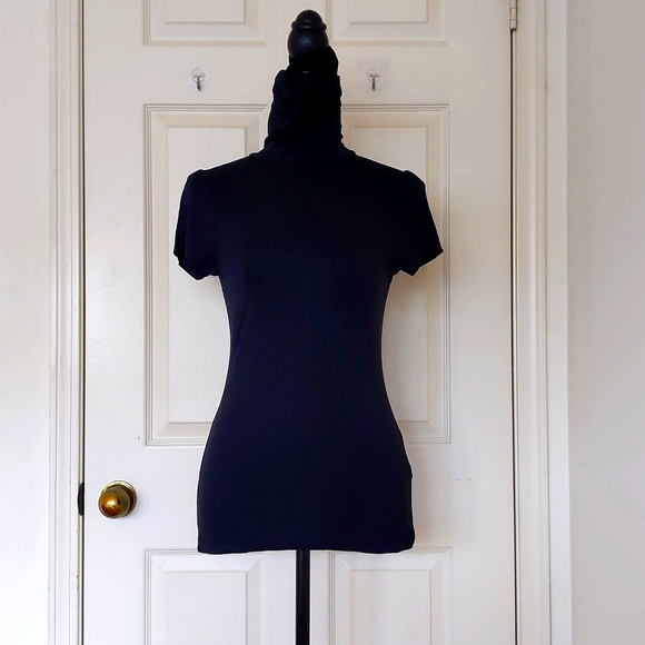 NWOT. The Limited Rayon and Spandex Black Short Sleeve Turtleneck Top. - Picture 1 of 4